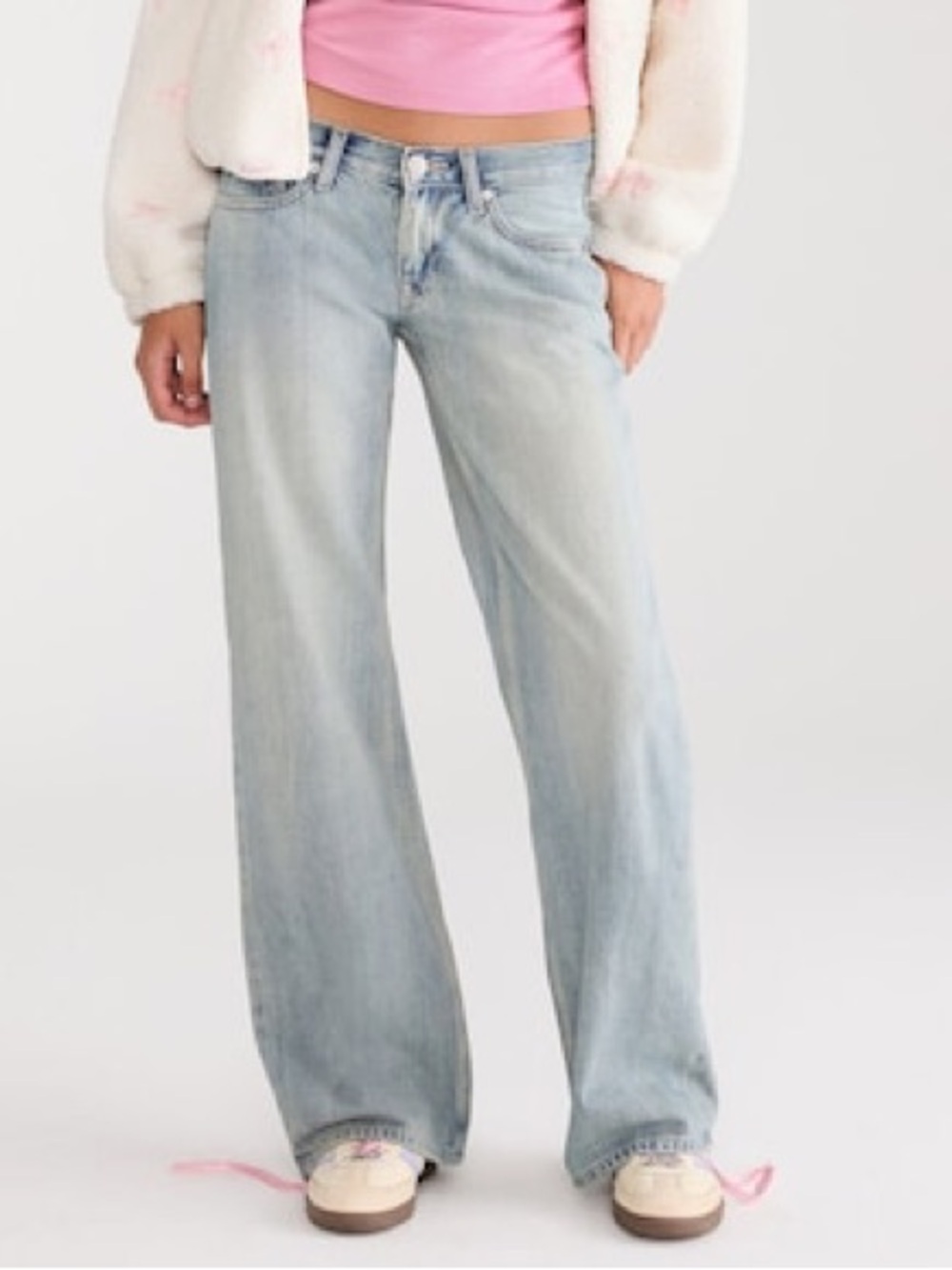 NWT Size 6 Aeropostale Super Low Rise Baggie Wide Leg - Pink Bow Pockets (ABBA)